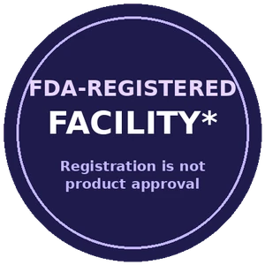 FDA-registered facility badge, registration is not product approval