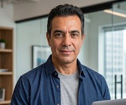 Illustrative photo of a man in a blue shirt